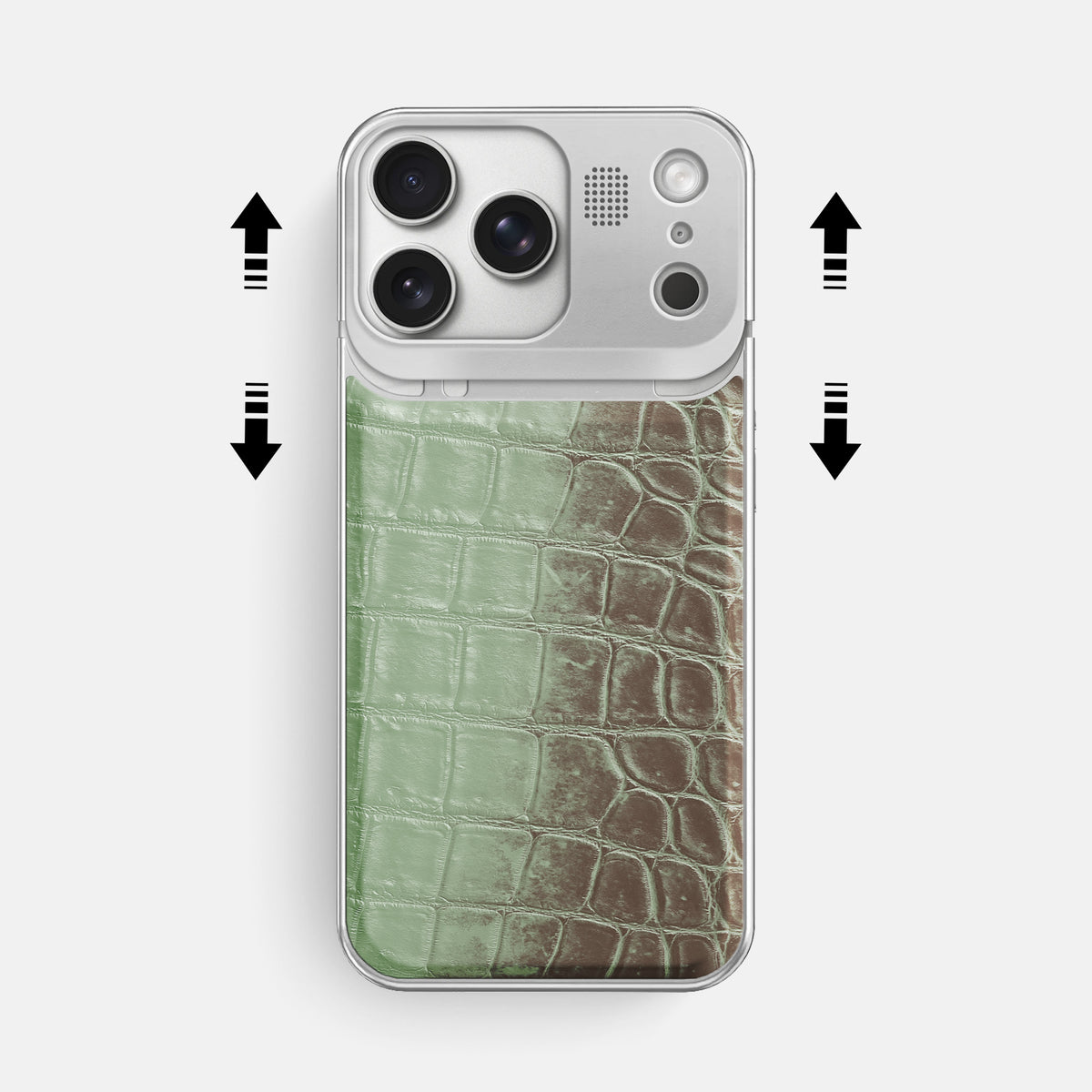 Pistachio iPhone 17 Pro Max Metal Case Himalayan Crocodile with Steel Metal -2 | Pistachio-Steel