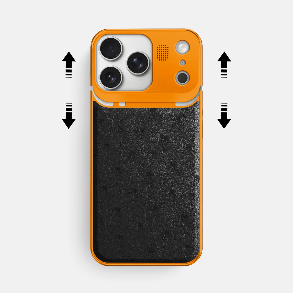 Black iPhone 17 Pro Max Metal Case Ostrich with Orange Metal -2 | Black-Orange