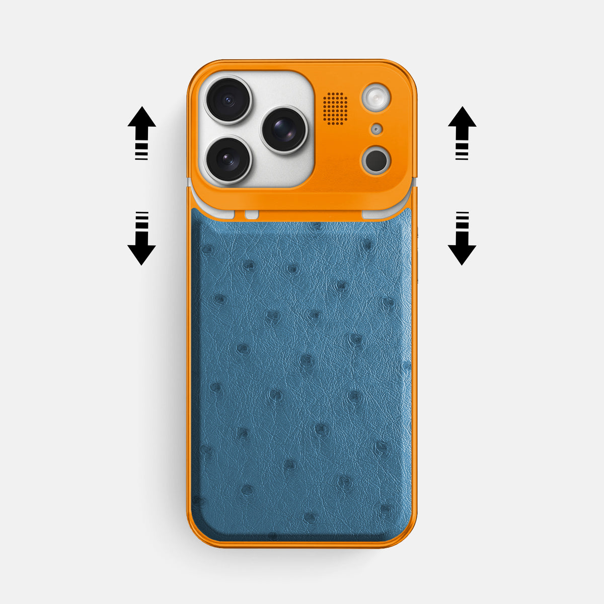 Blue-Jeans iPhone 17 Pro Max Metal Case Ostrich with Orange Metal -2 | Blue-Jeans-Orange