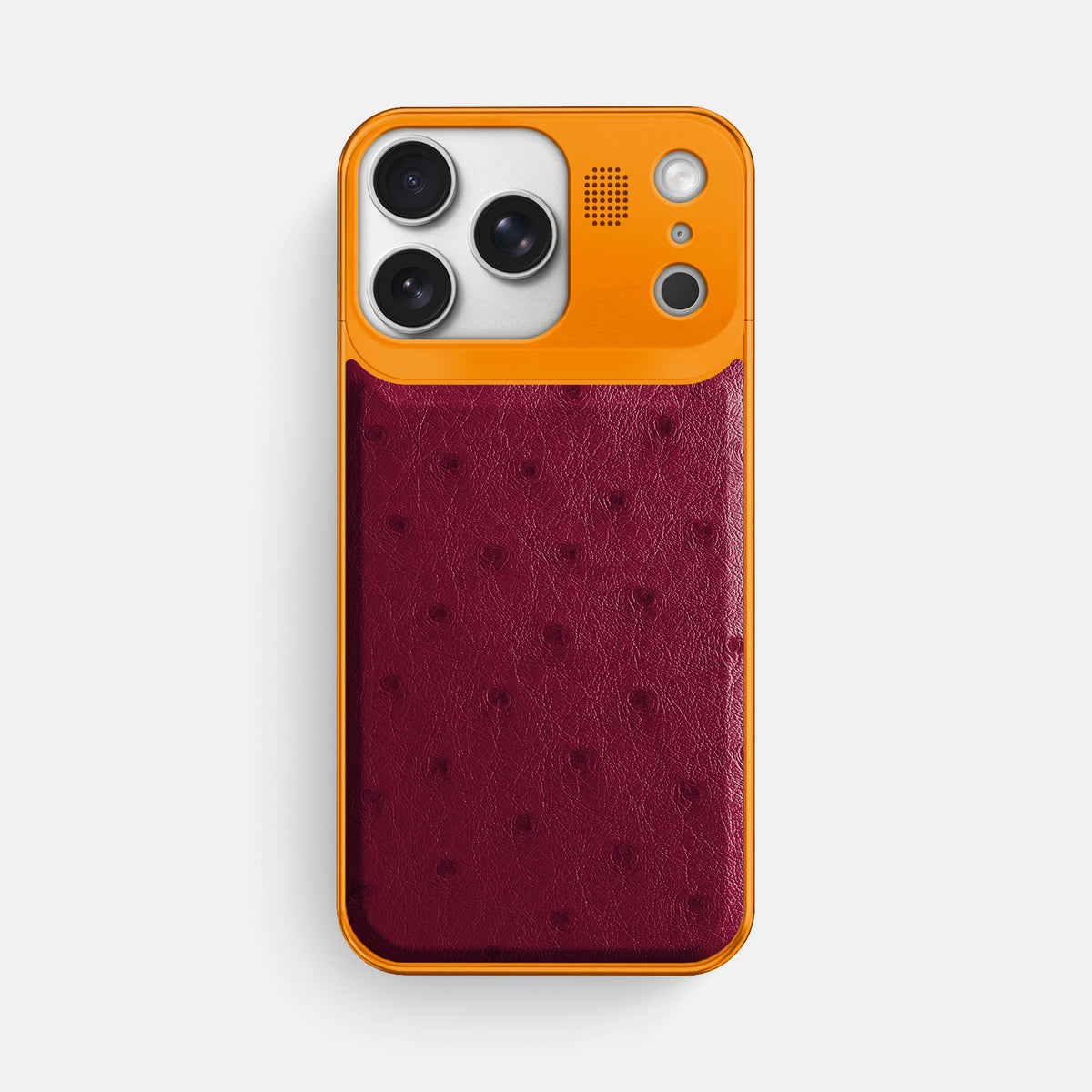Bordeaux iPhone 17 Pro Max Metal Case Ostrich with Orange Metal -1 | Bordeaux-Orange