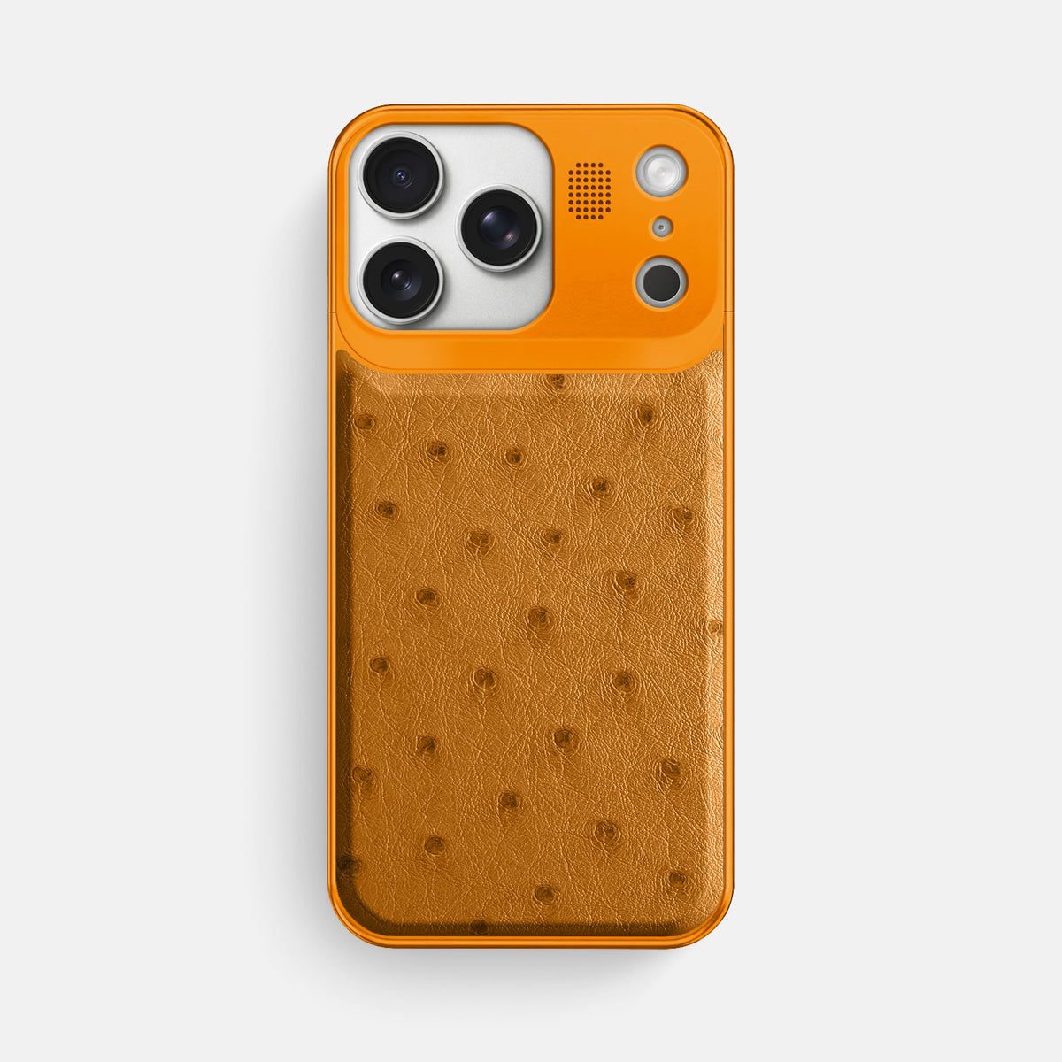 Chestnut iPhone 17 Pro Max Metal Case Ostrich with Orange Metal -1 | Chestnut-Orange