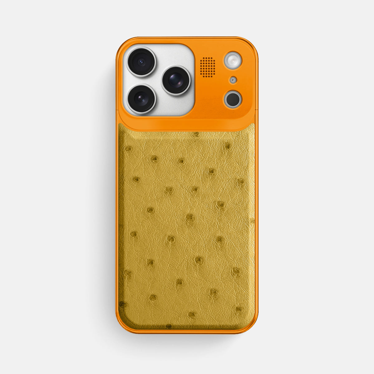 Gold iPhone 17 Pro Max Metal Case Ostrich with Orange Metal -1 | Gold-Orange