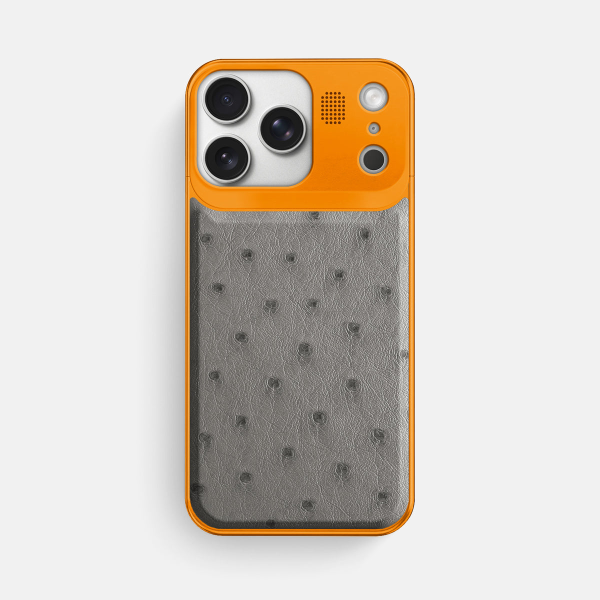 Grey iPhone 17 Pro Max Metal Case Ostrich with Orange Metal -1 | Grey-Orange