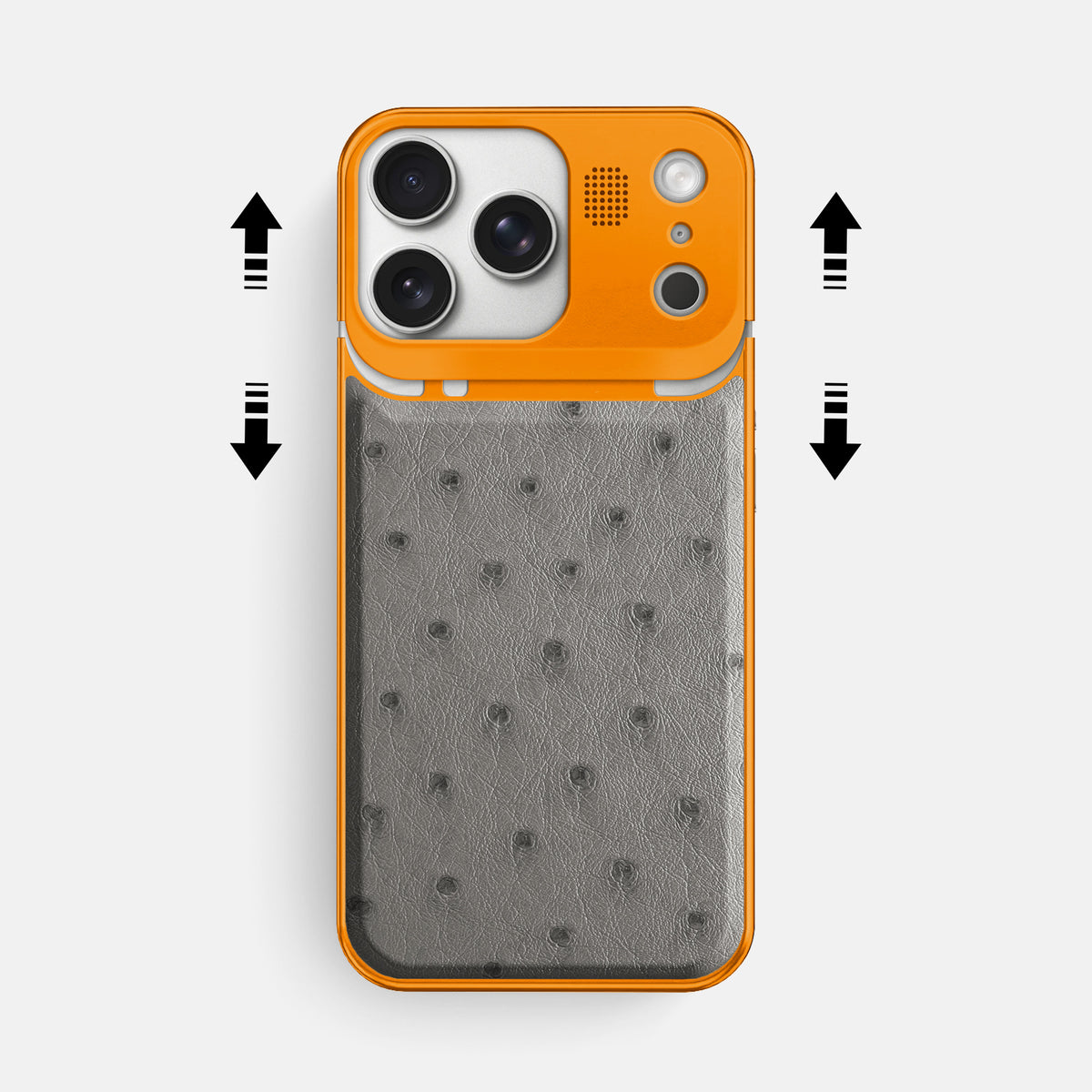 Grey iPhone 17 Pro Max Metal Case Ostrich with Orange Metal -2 | Grey-Orange