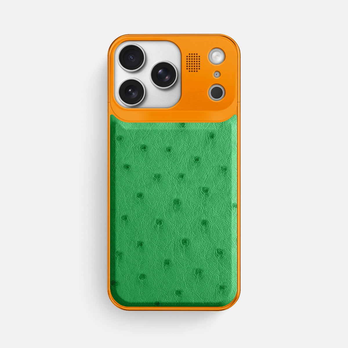 Kentucky Green iPhone 17 Pro Max Metal Case Ostrich with Orange Metal -1 | Kentucky-Green-Orange