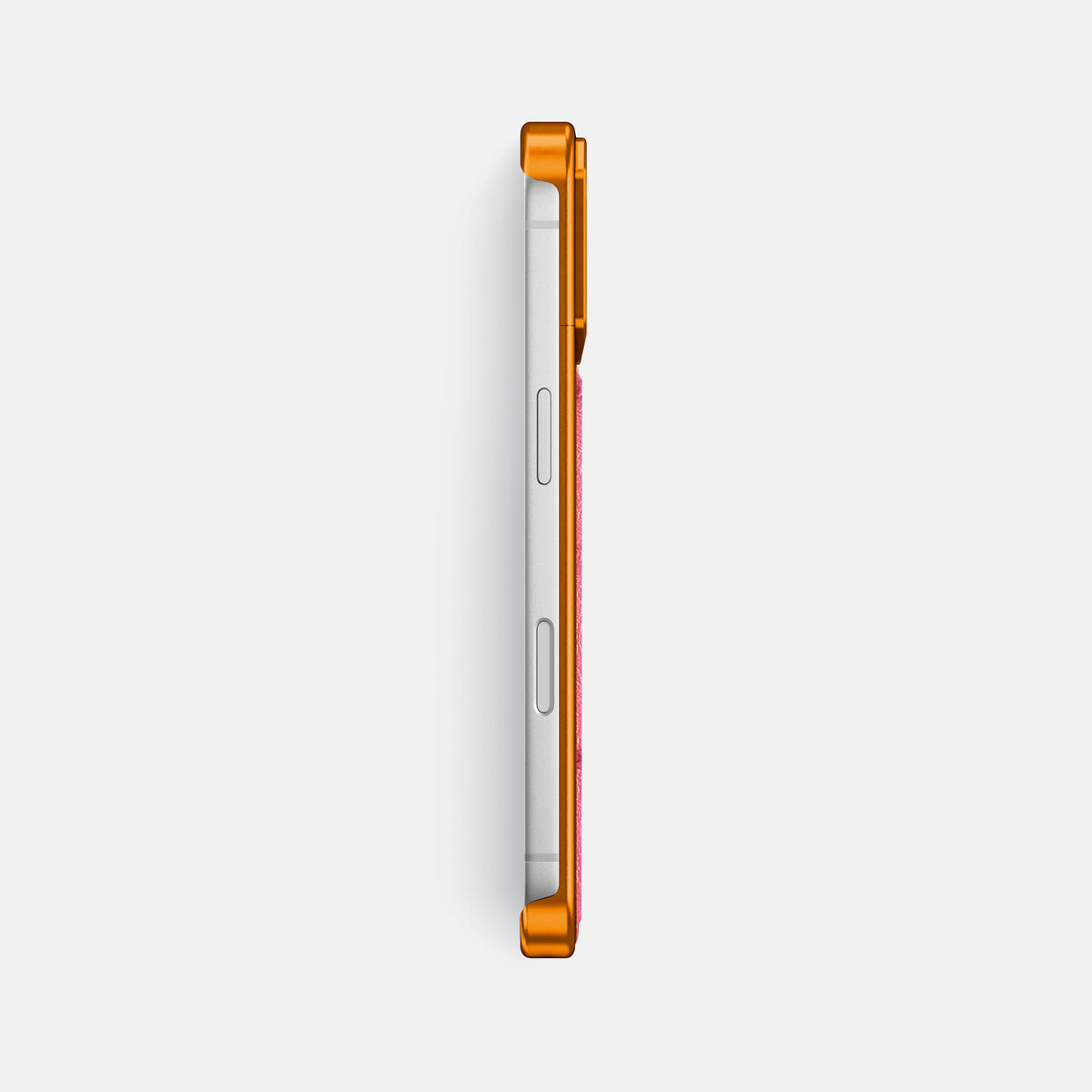 Pink iPhone 17 Pro Max Metal Case Ostrich with Orange Metal -3 | Pink-Orange