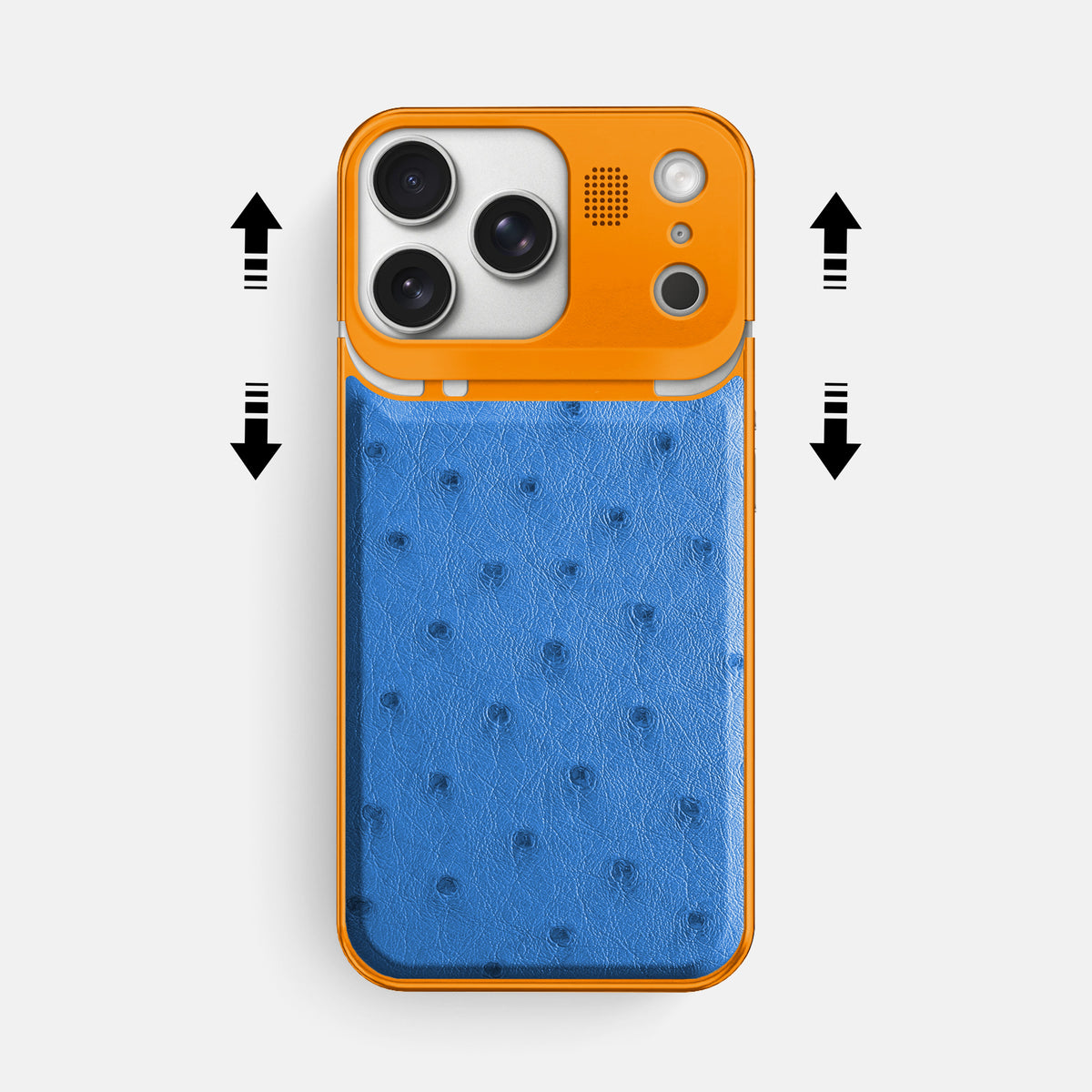 Royal-Blue iPhone 17 Pro Max Metal Case Ostrich with Orange Metal -2 | Royal-Blue-Orange