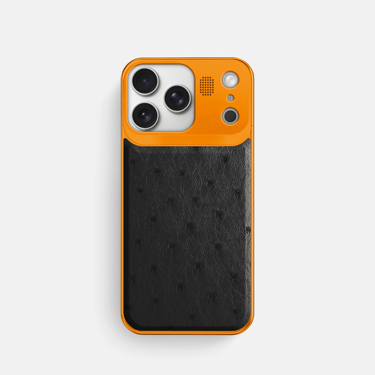 Black iPhone 17 Pro Metal Case Ostrich with Orange Metal -1 | Black-Orange