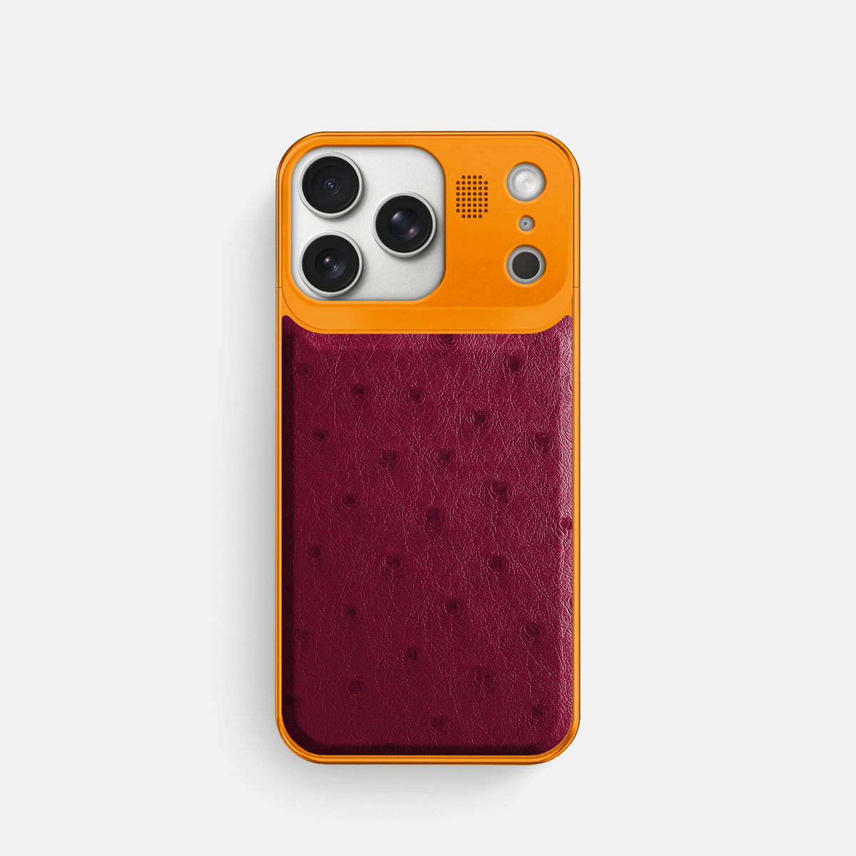 Bordeaux iPhone 17 Pro Metal Case Ostrich with Orange Metal -1 | Bordeaux-Orange