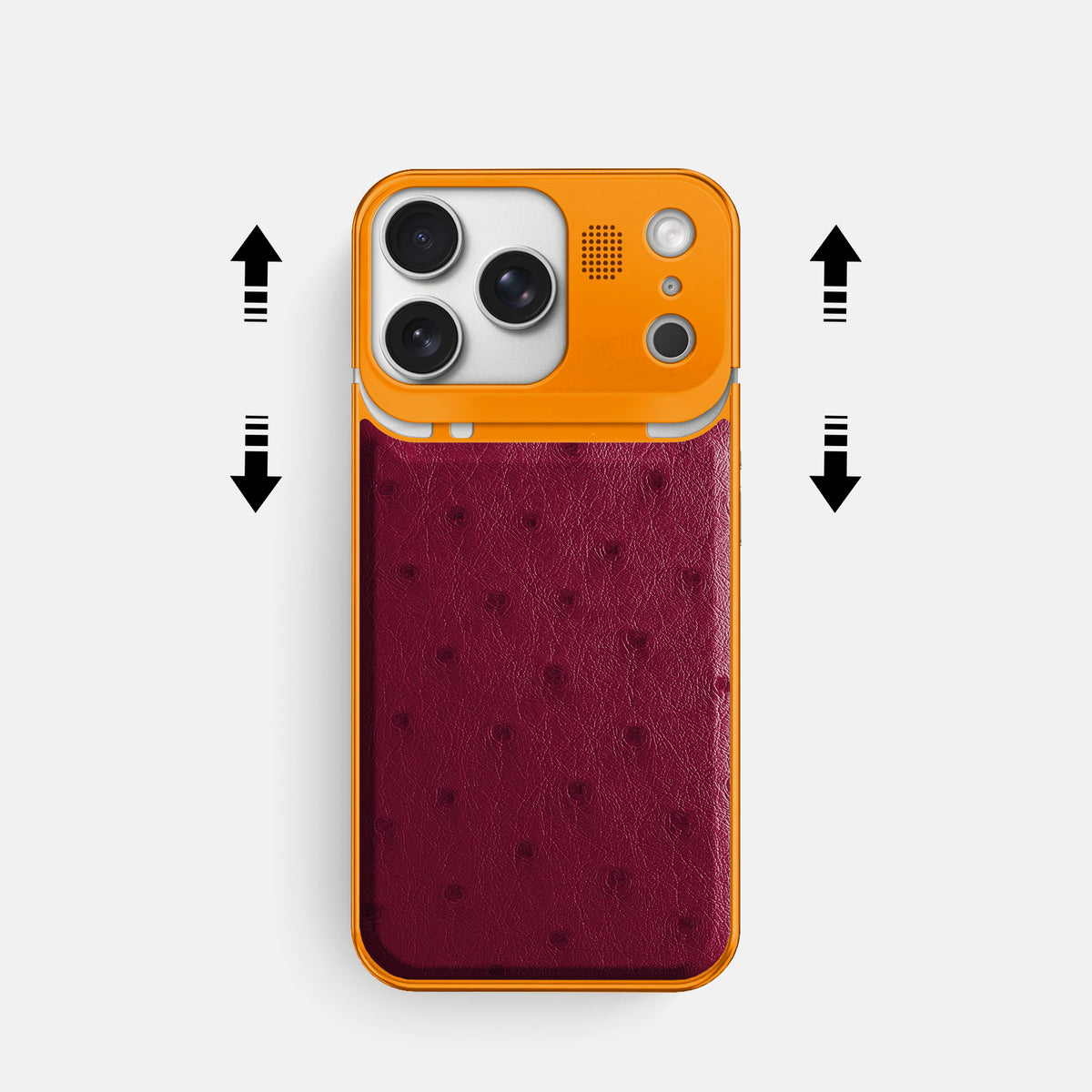 Bordeaux iPhone 17 Pro Metal Case Ostrich with Orange Metal -2 | Bordeaux-Orange