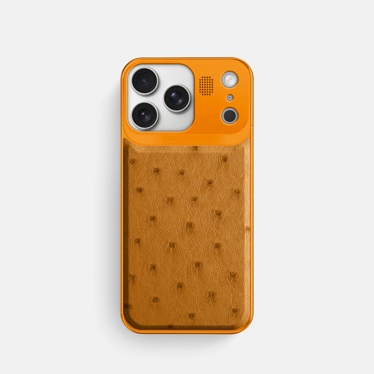 Chestnut iPhone 17 Pro Metal Case Ostrich with Orange Metal -1 | Chestnut-Orange