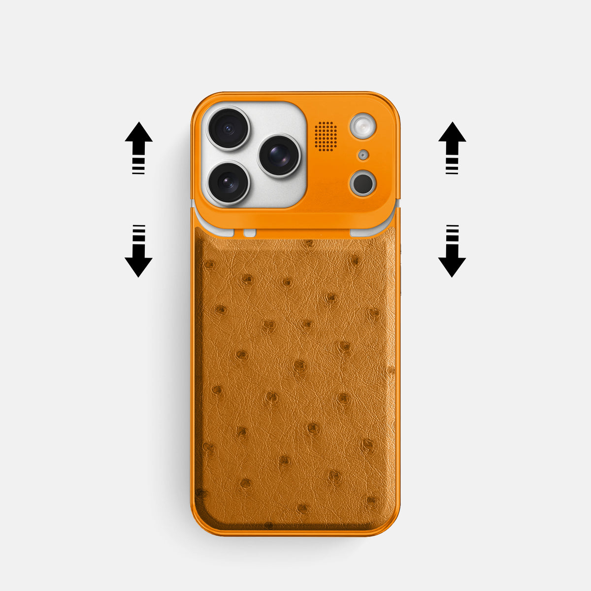 Chestnut iPhone 17 Pro Metal Case Ostrich with Orange Metal -2 | Chestnut-Orange