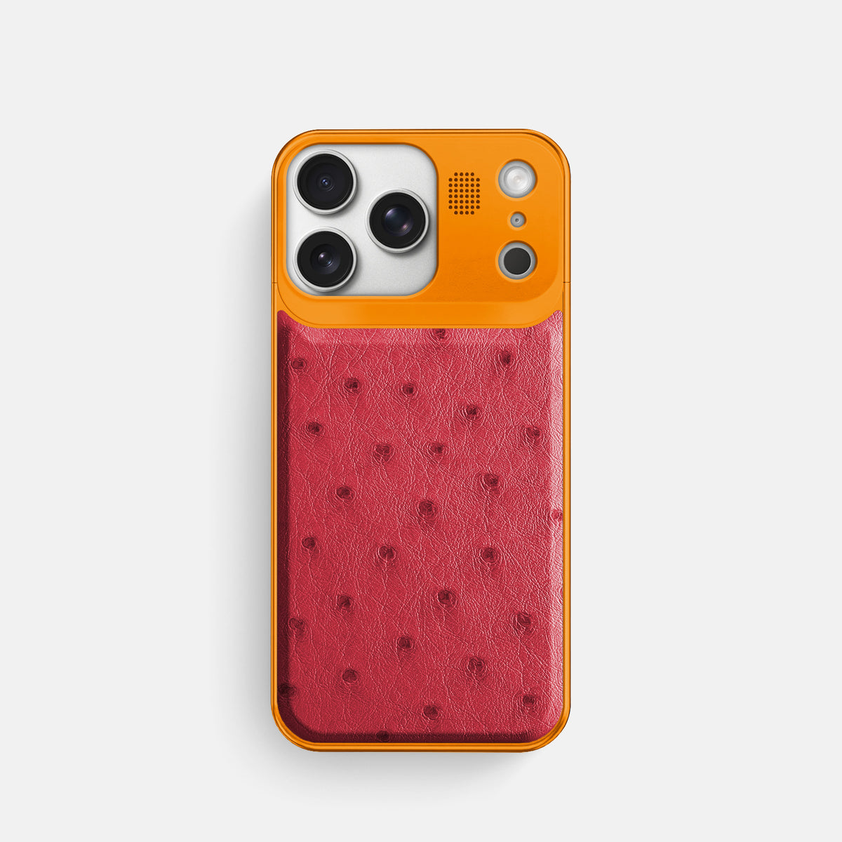 Red iPhone 17 Pro Metal Case Ostrich with Orange Metal -1 | Red-Orange