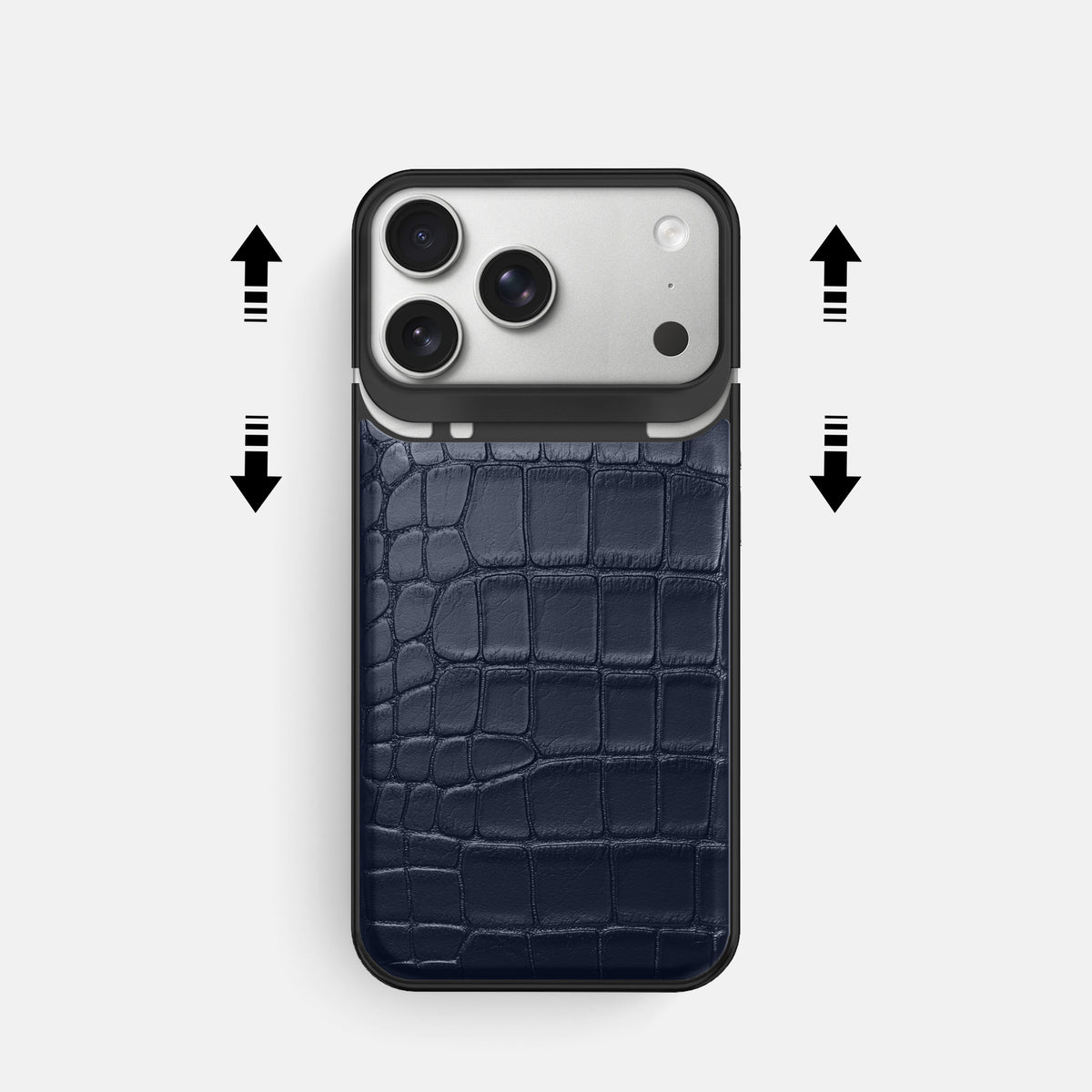 Metal Case For iPhone 18 Pro In Alligator -2 | Navy-Blue-Black