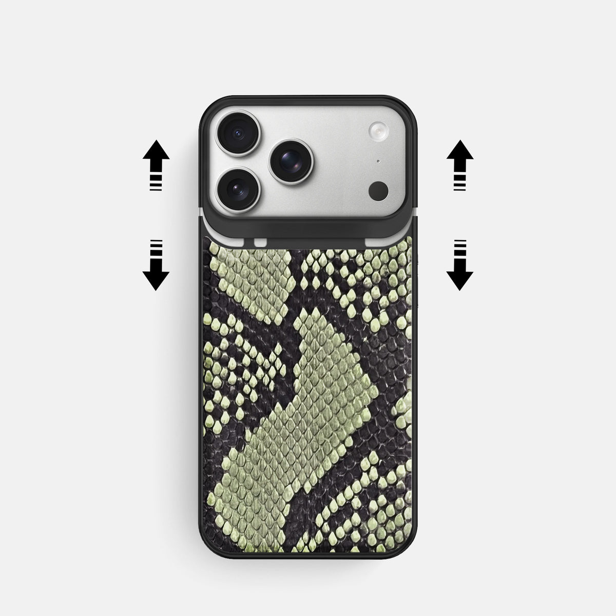 Metal Case For iPhone 18 Pro In Deluxe Python -2 | Army-Green-Black