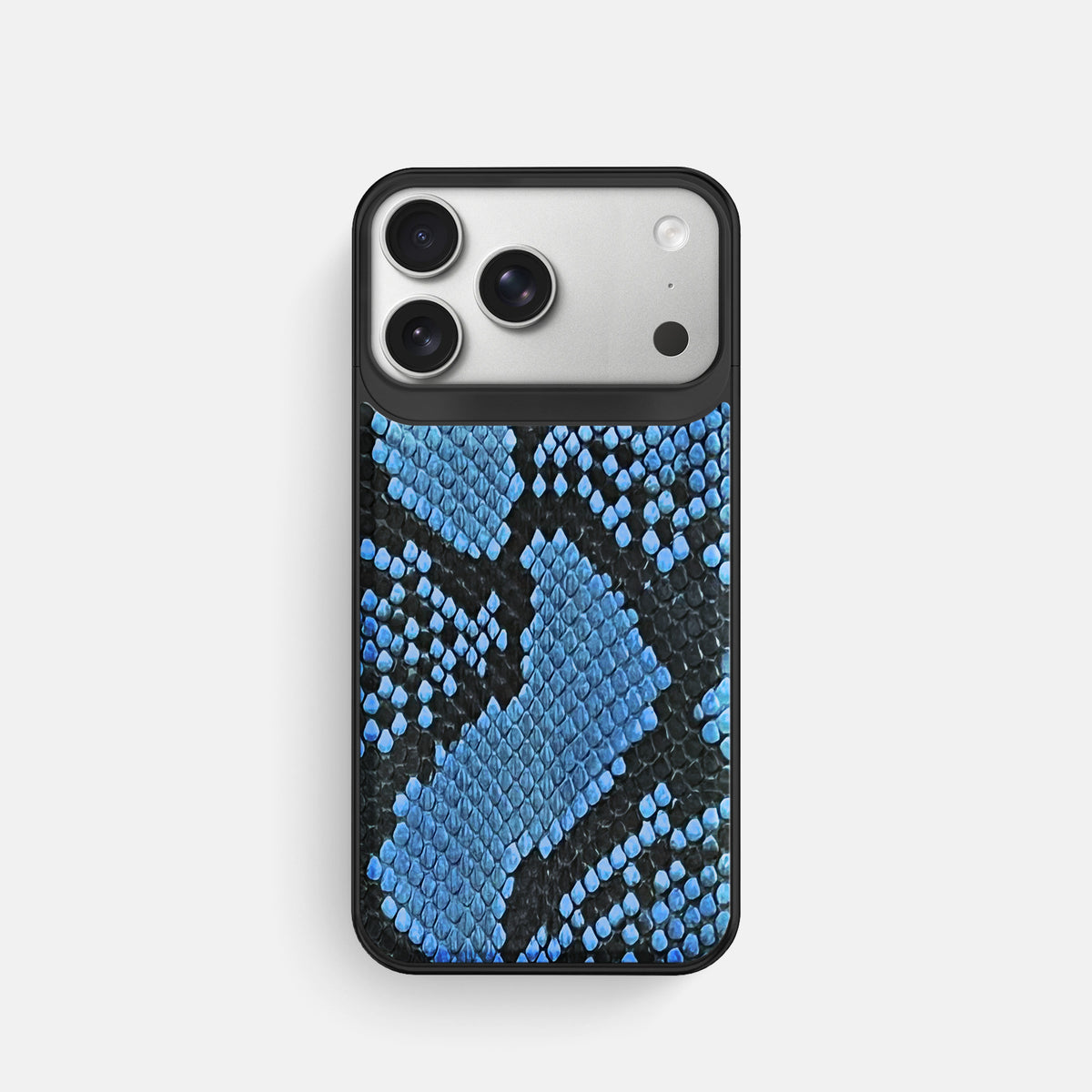 Metal Case For iPhone 18 Pro In Deluxe Python -1 | Blue-Jeans-Black
