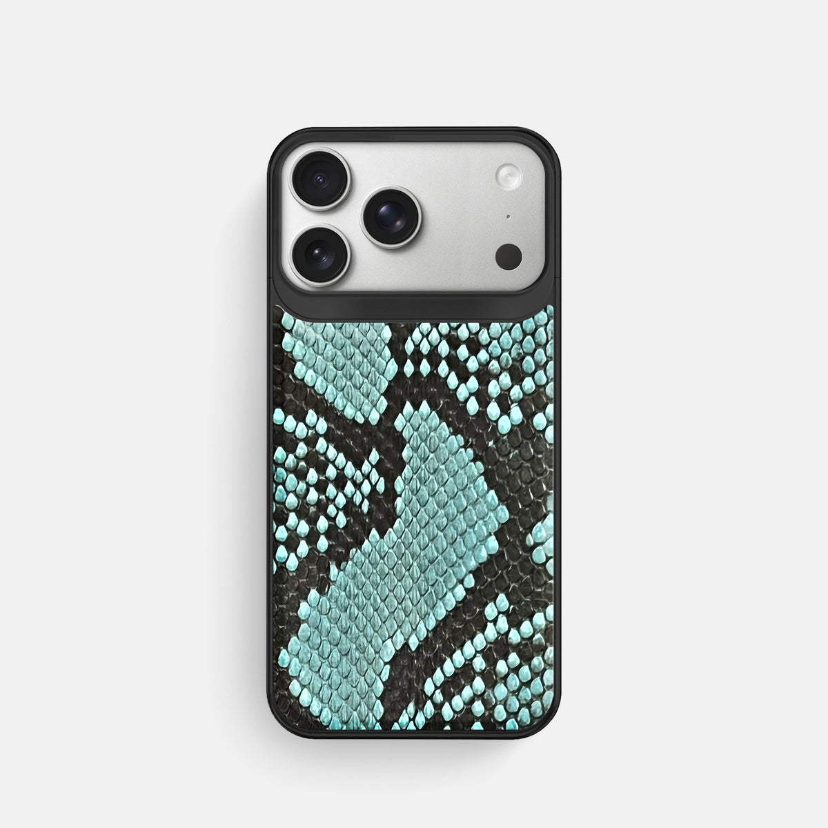 Metal Case For iPhone 18 Pro In Deluxe Python -1 | Blue Lagoon-Black