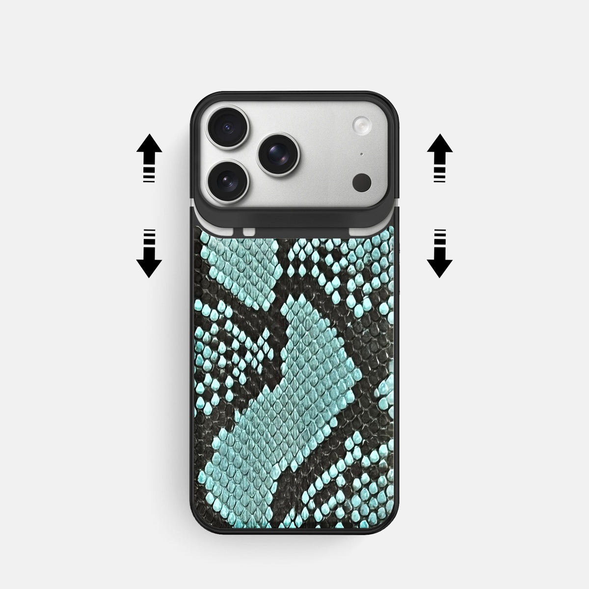Metal Case For iPhone 18 Pro In Deluxe Python -2 | Blue Lagoon-Black