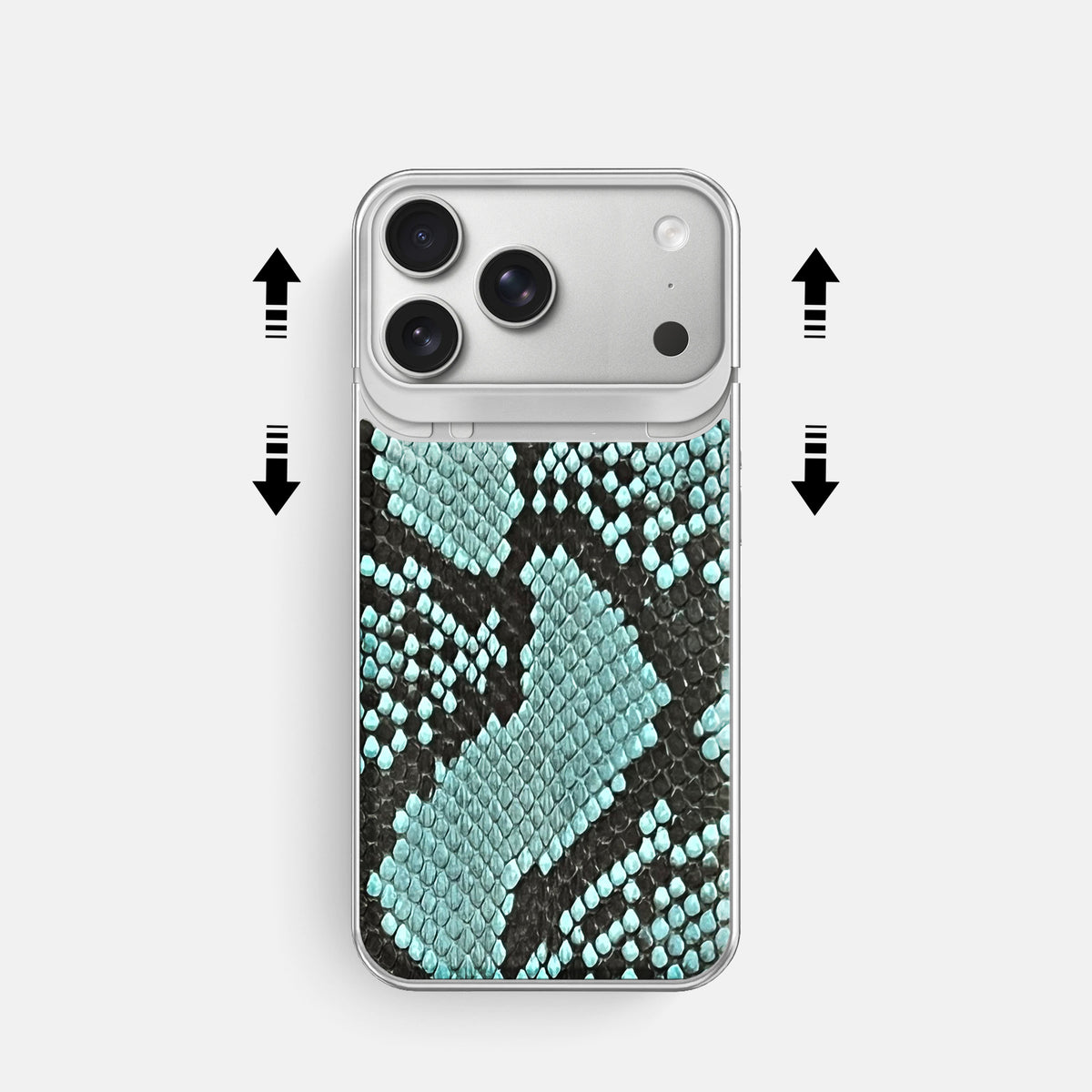 Metal Case For iPhone 18 Pro In Deluxe Python -2 | Blue Lagoon-Steel
