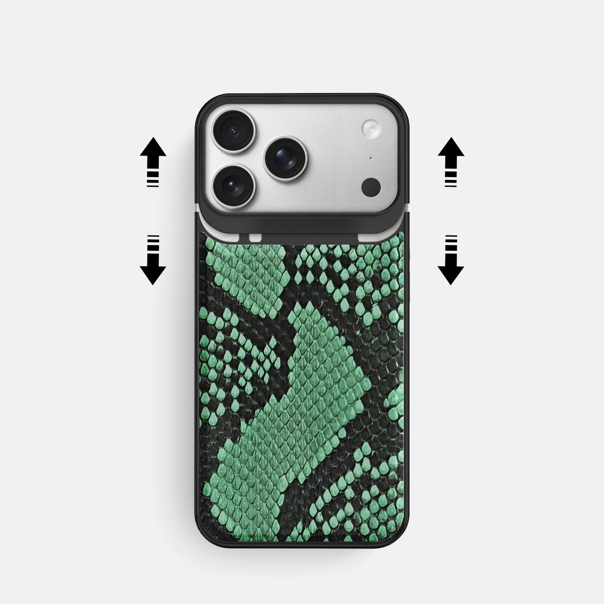 Metal Case For iPhone 18 Pro In Deluxe Python -2 | Forest-Green-Black