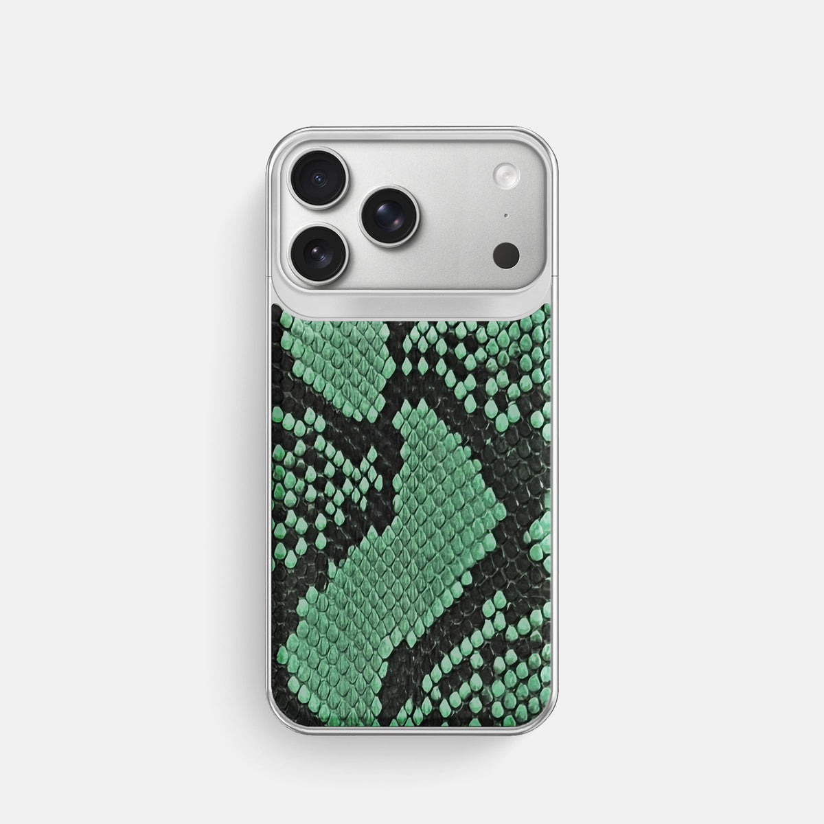 Metal Case For iPhone 18 Pro In Deluxe Python -1 | Forest-Green-Steel