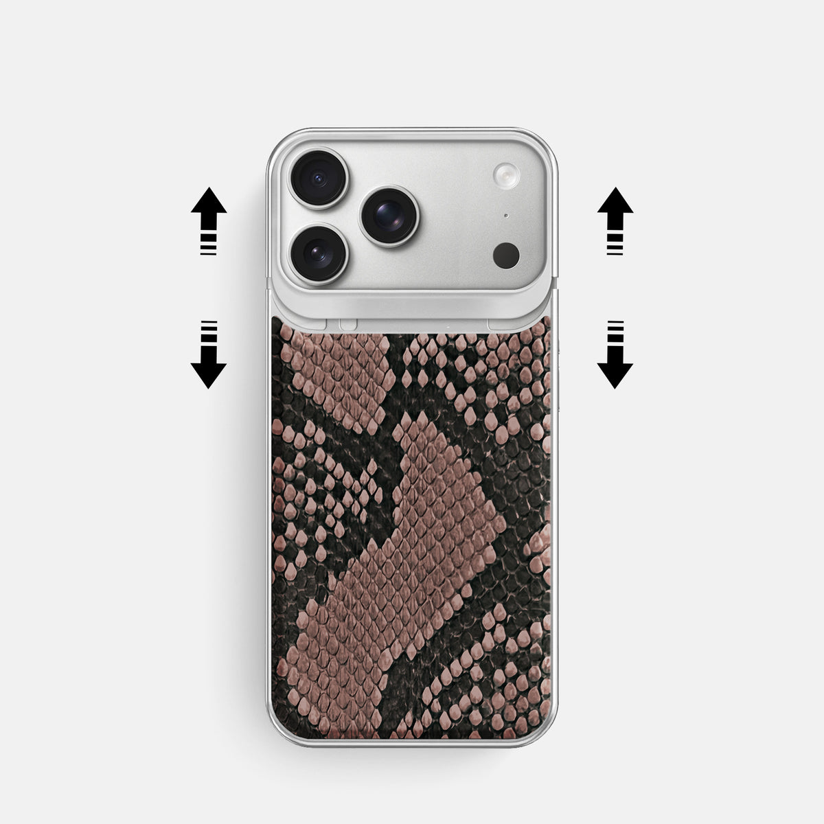 Metal Case For iPhone 18 Pro In Deluxe Python -2 | Mahogany-Brown-Steel