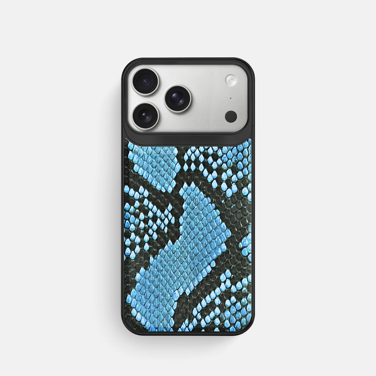 Metal Case For iPhone 18 Pro In Deluxe Python -1 | Pacific-Blue-Black