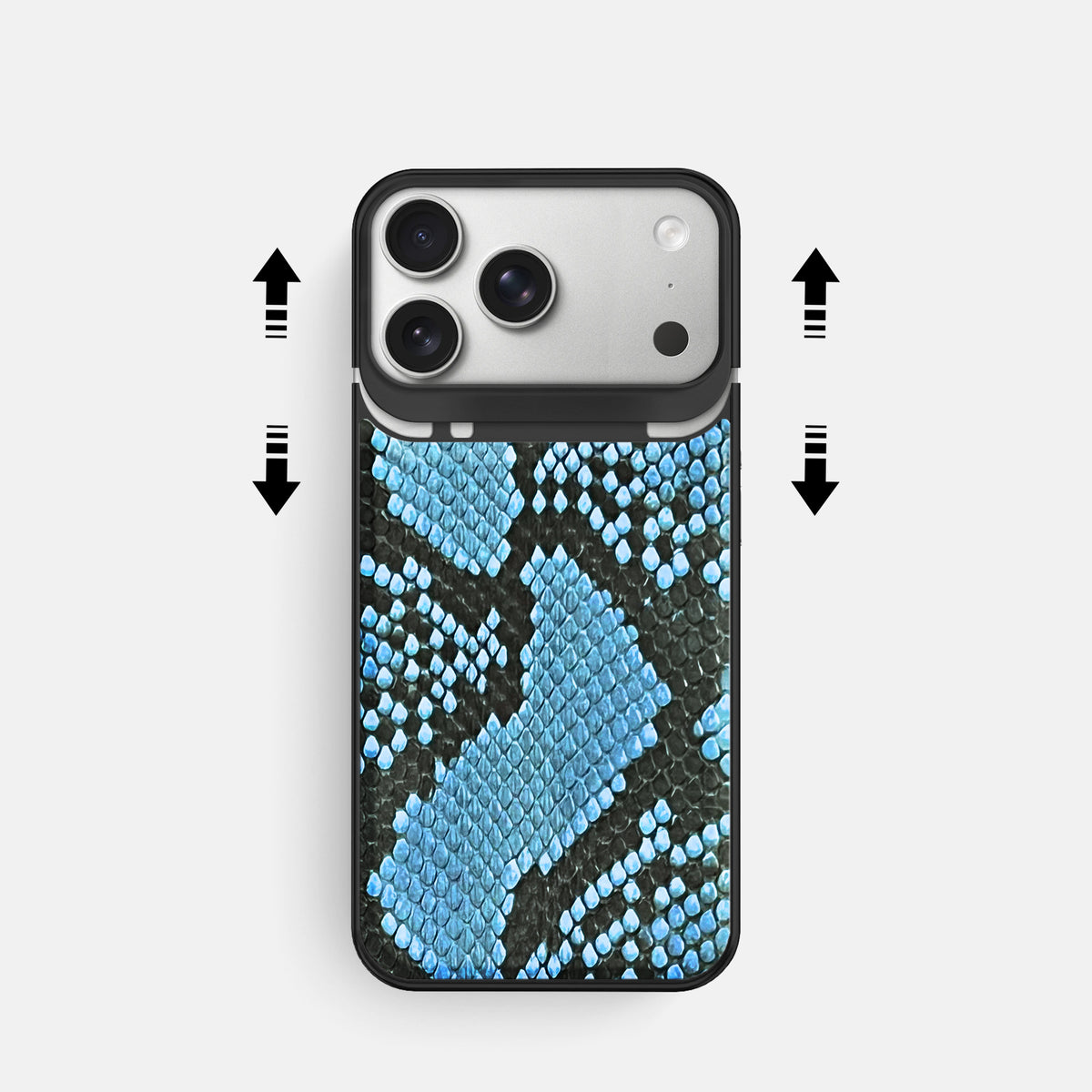 Metal Case For iPhone 18 Pro In Deluxe Python -2 | Pacific-Blue-Black