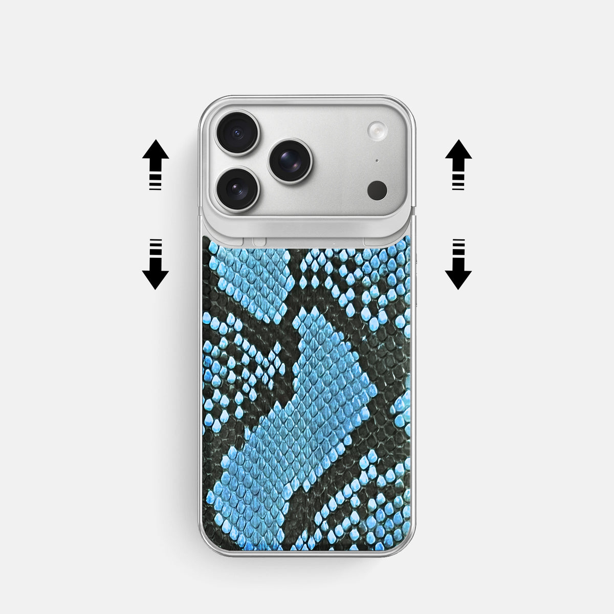 Metal Case For iPhone 18 Pro In Deluxe Python -2 | Pacific-Blue-Steel