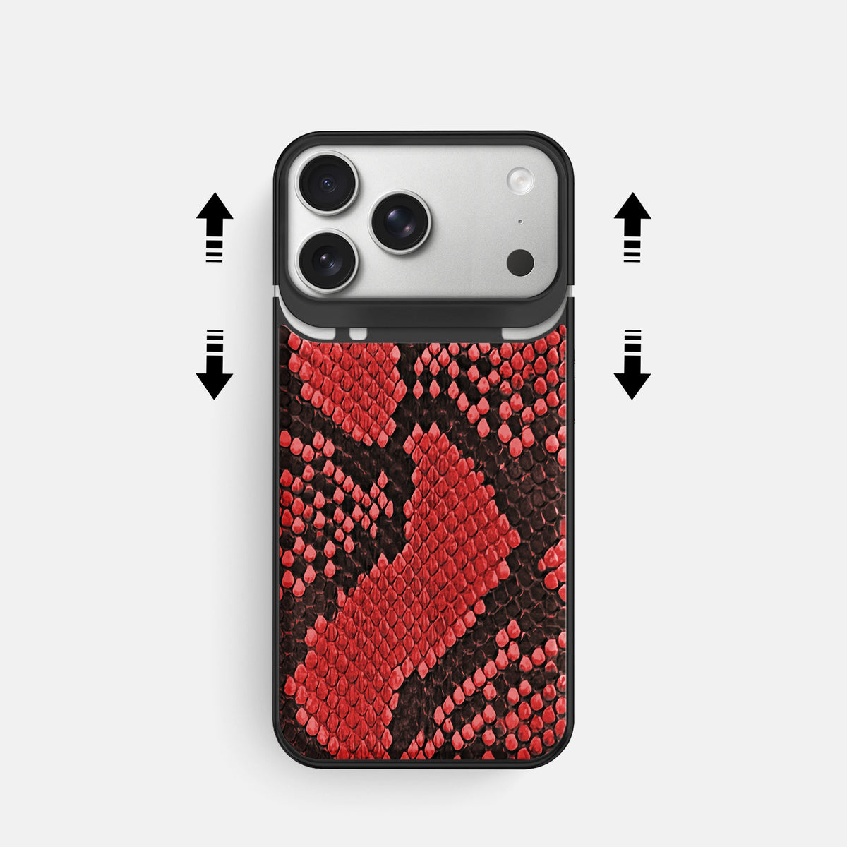 Metal Case For iPhone 18 Pro In Deluxe Python -2 | Red-Black