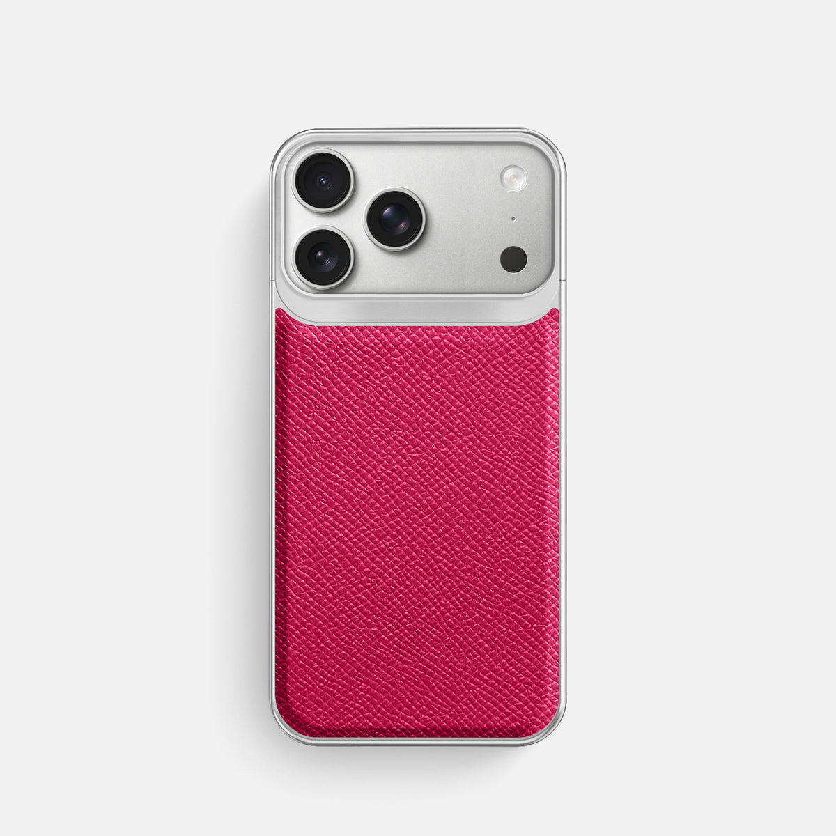 Metal Case For iPhone 18 Pro In Epsom-Style Calf -1 | Fuchsia-Steel