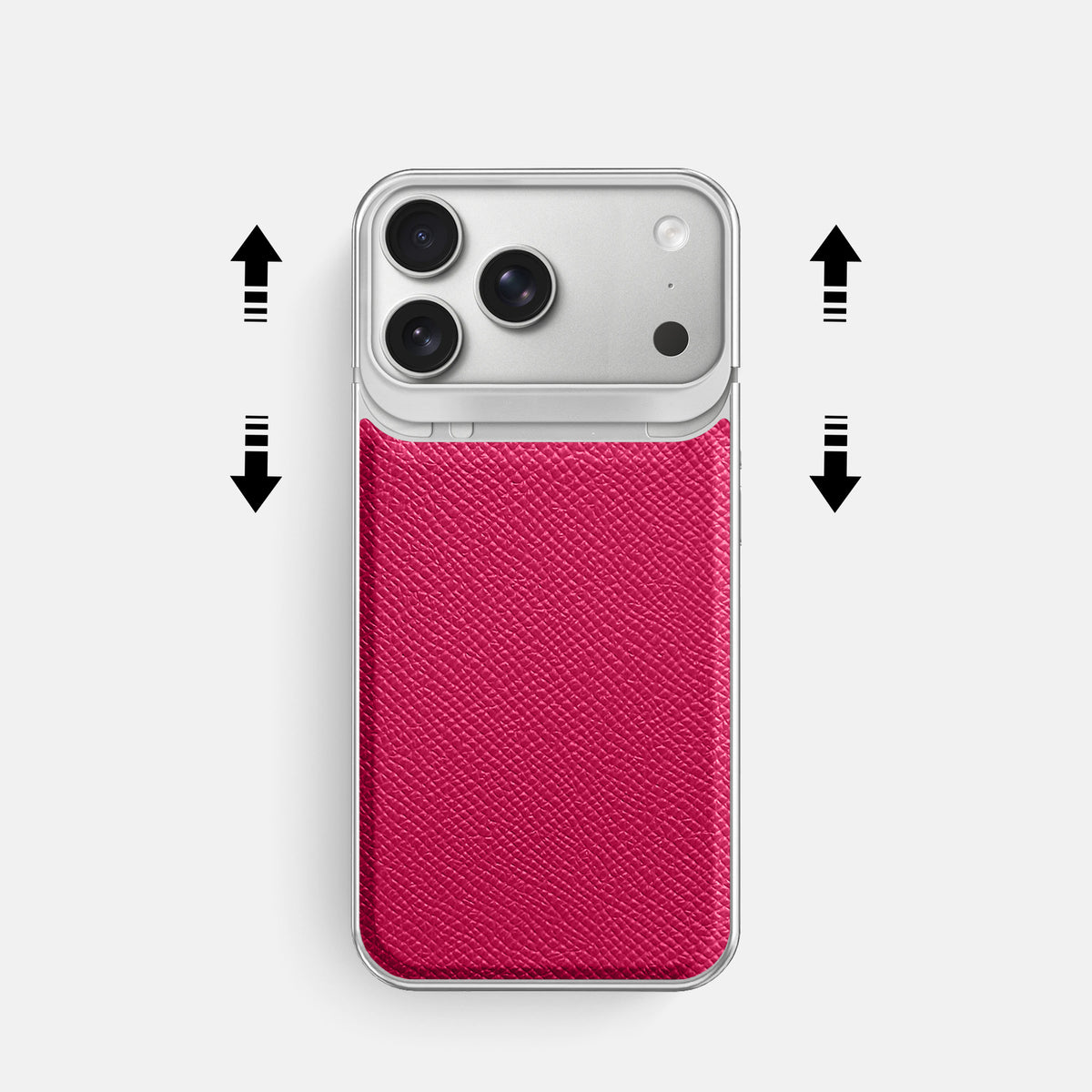 Metal Case For iPhone 18 Pro In Epsom-Style Calf -2 | Fuchsia-Steel
