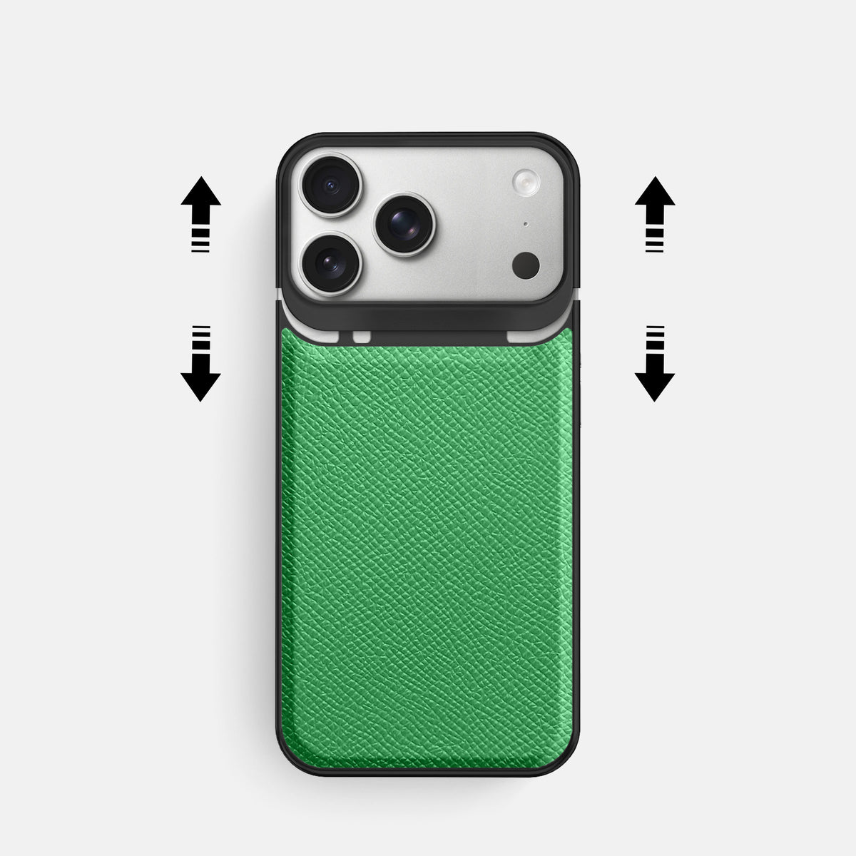 Metal Case For iPhone 18 Pro In Epsom-Style Calf -2 | Grass-Green-Black