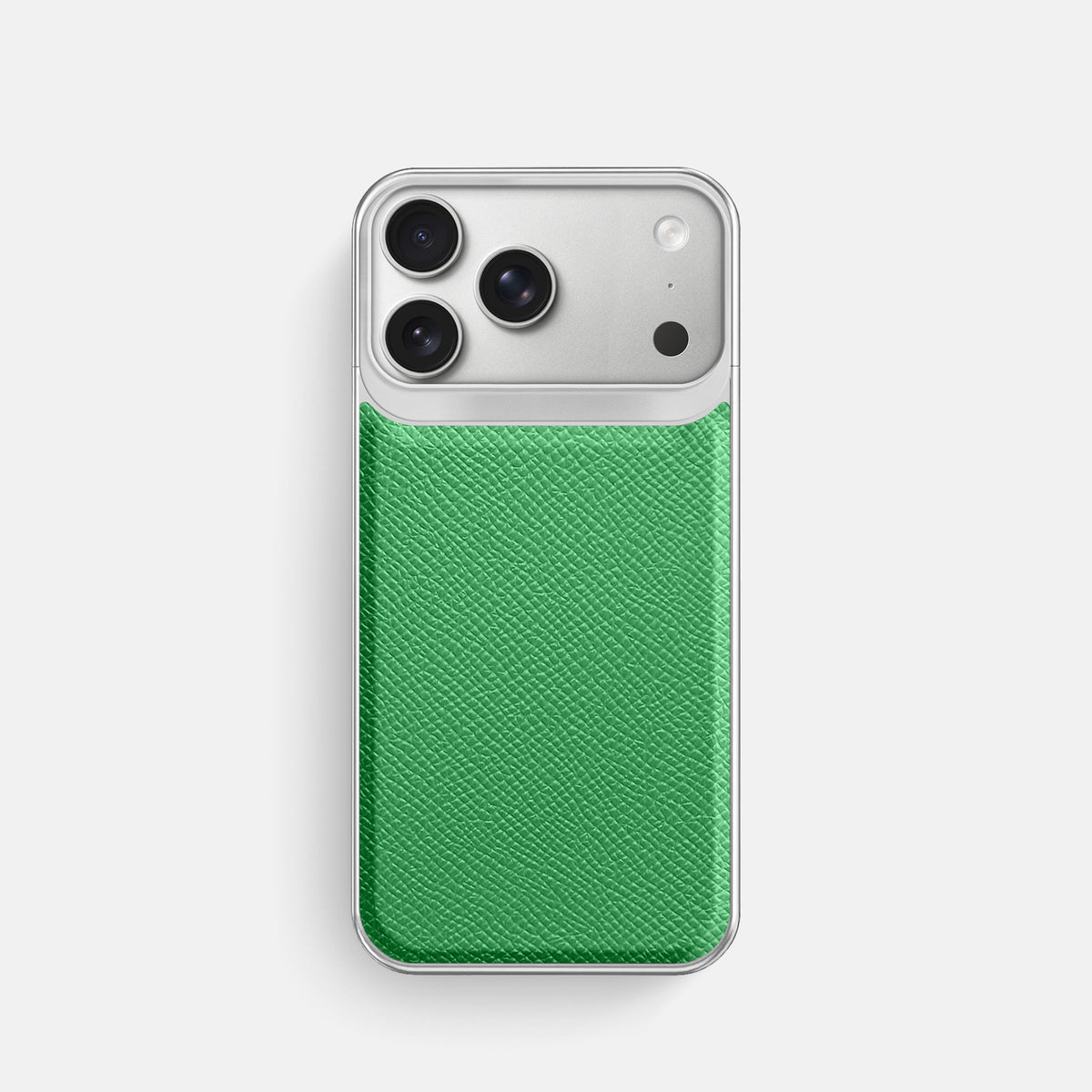 Metal Case For iPhone 18 Pro In Epsom-Style Calf -1 | Grass-Green-Steel