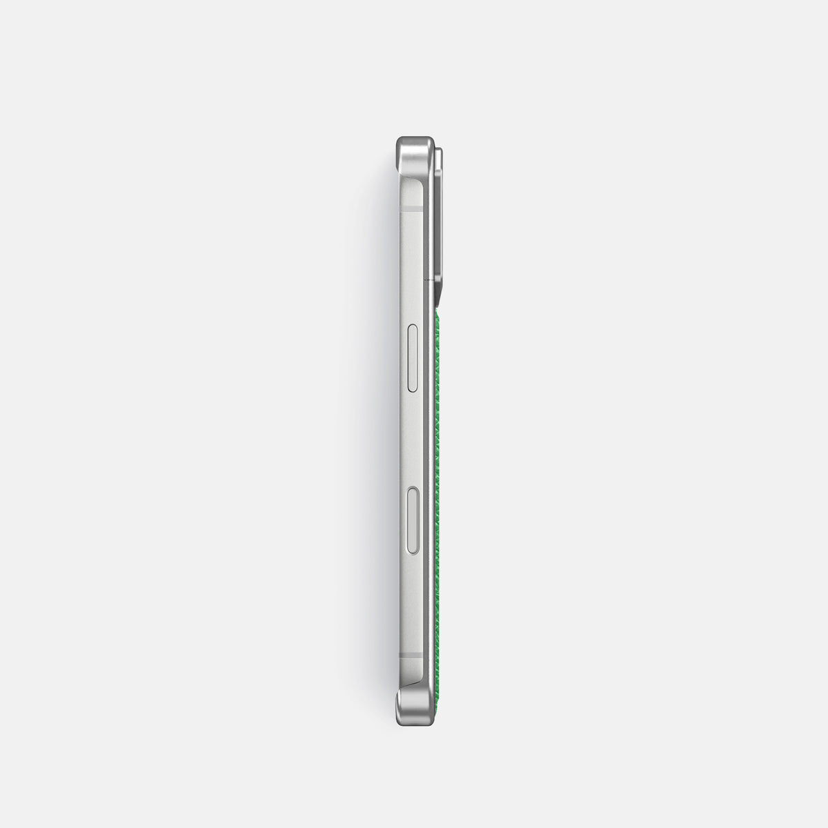 Metal Case For iPhone 18 Pro In Epsom-Style Calf -3 | Grass-Green-Steel