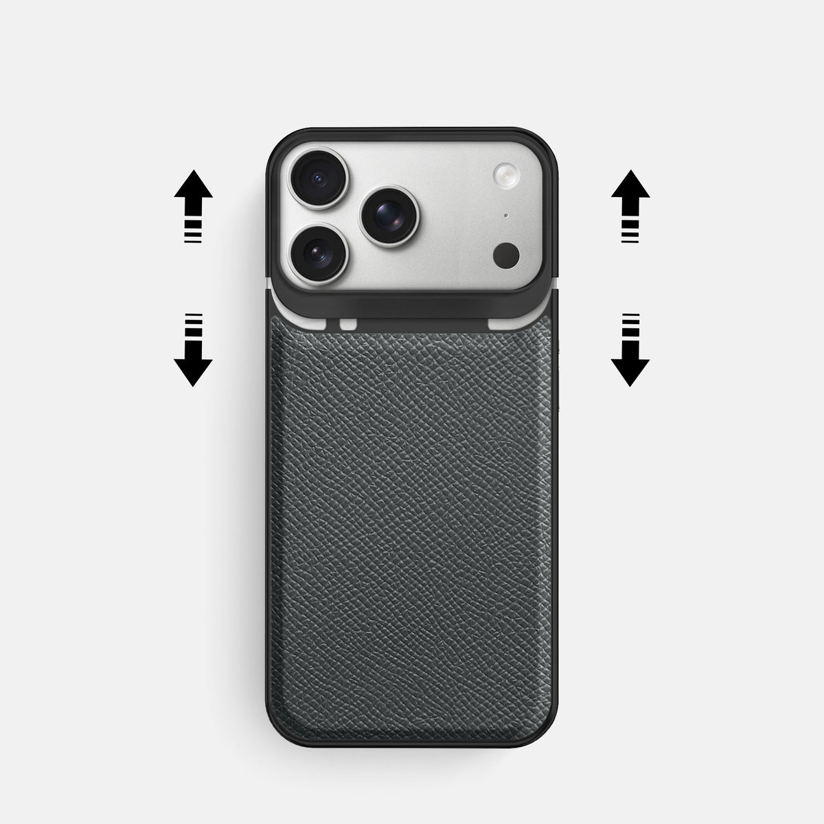 Metal Case For iPhone 18 Pro In Epsom-Style Calf -2 | Grey-Black