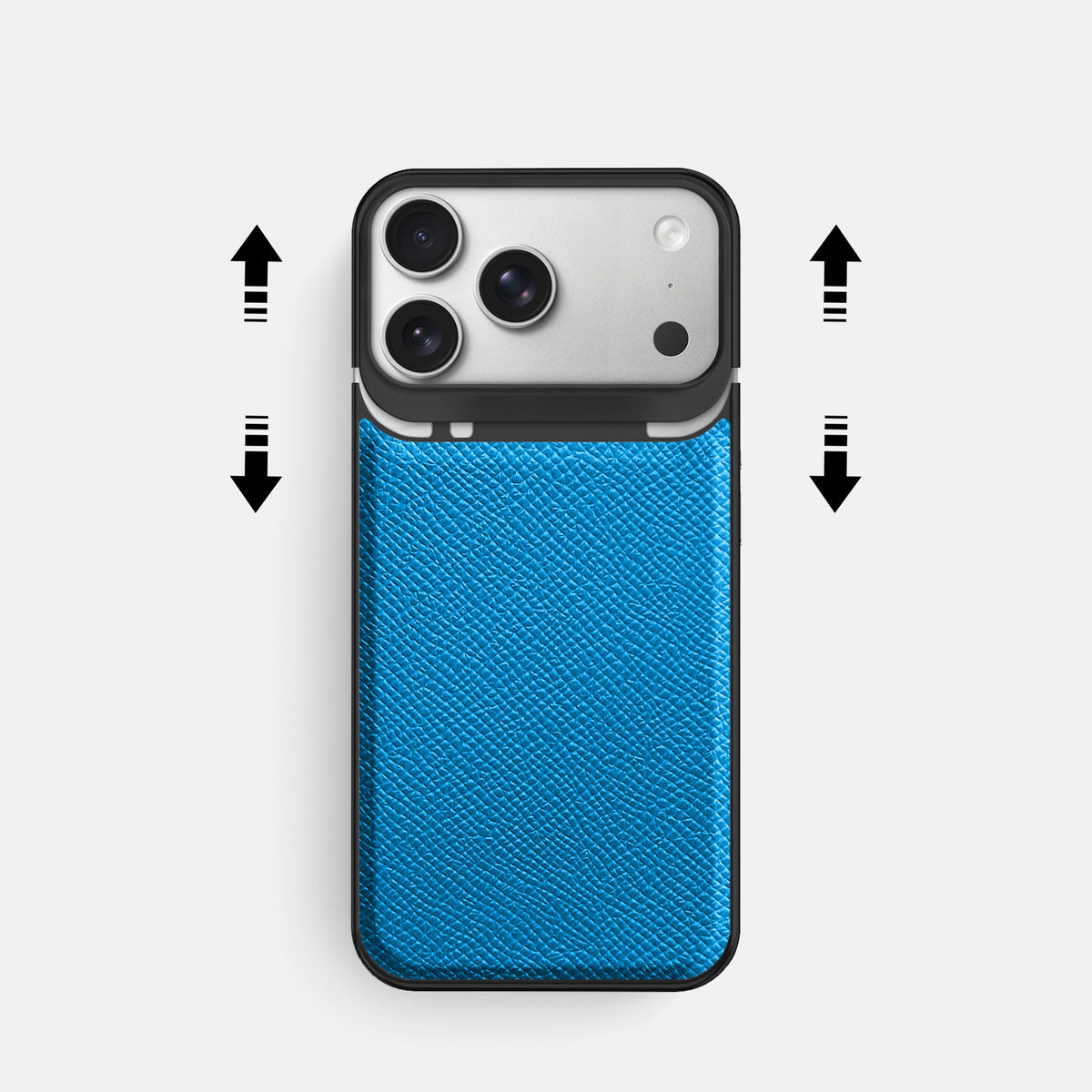 Metal Case For iPhone 18 Pro In Epsom-Style Calf -2 | Sky-Blue-Black