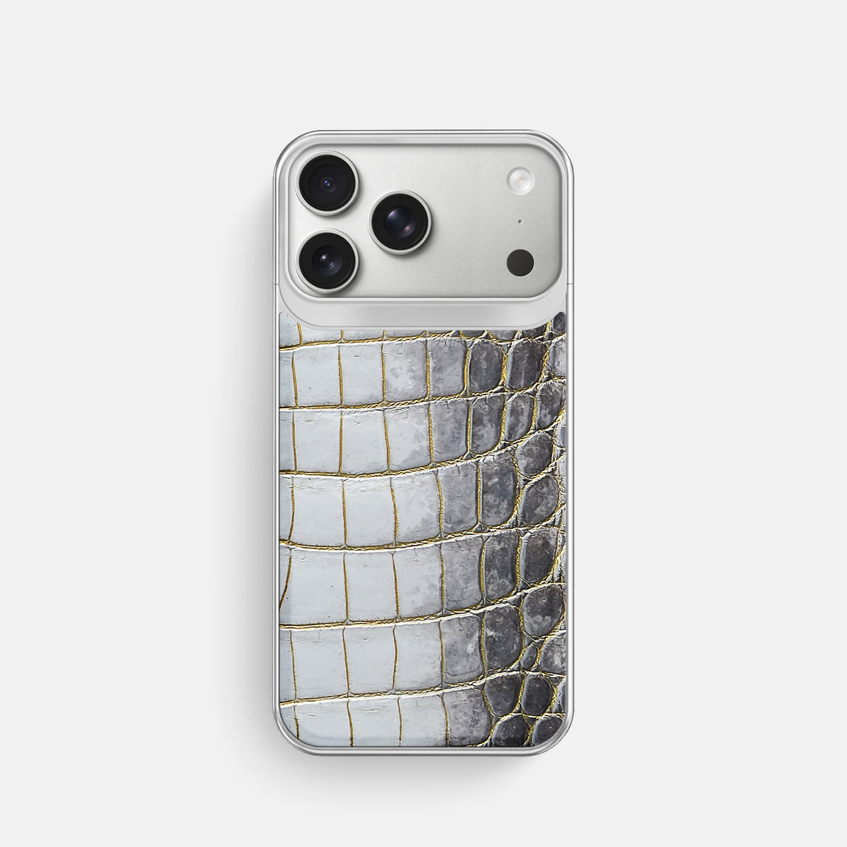 Metal Case For iPhone 18 Pro In Himalayan Crocodile -1 | Gold-Steel