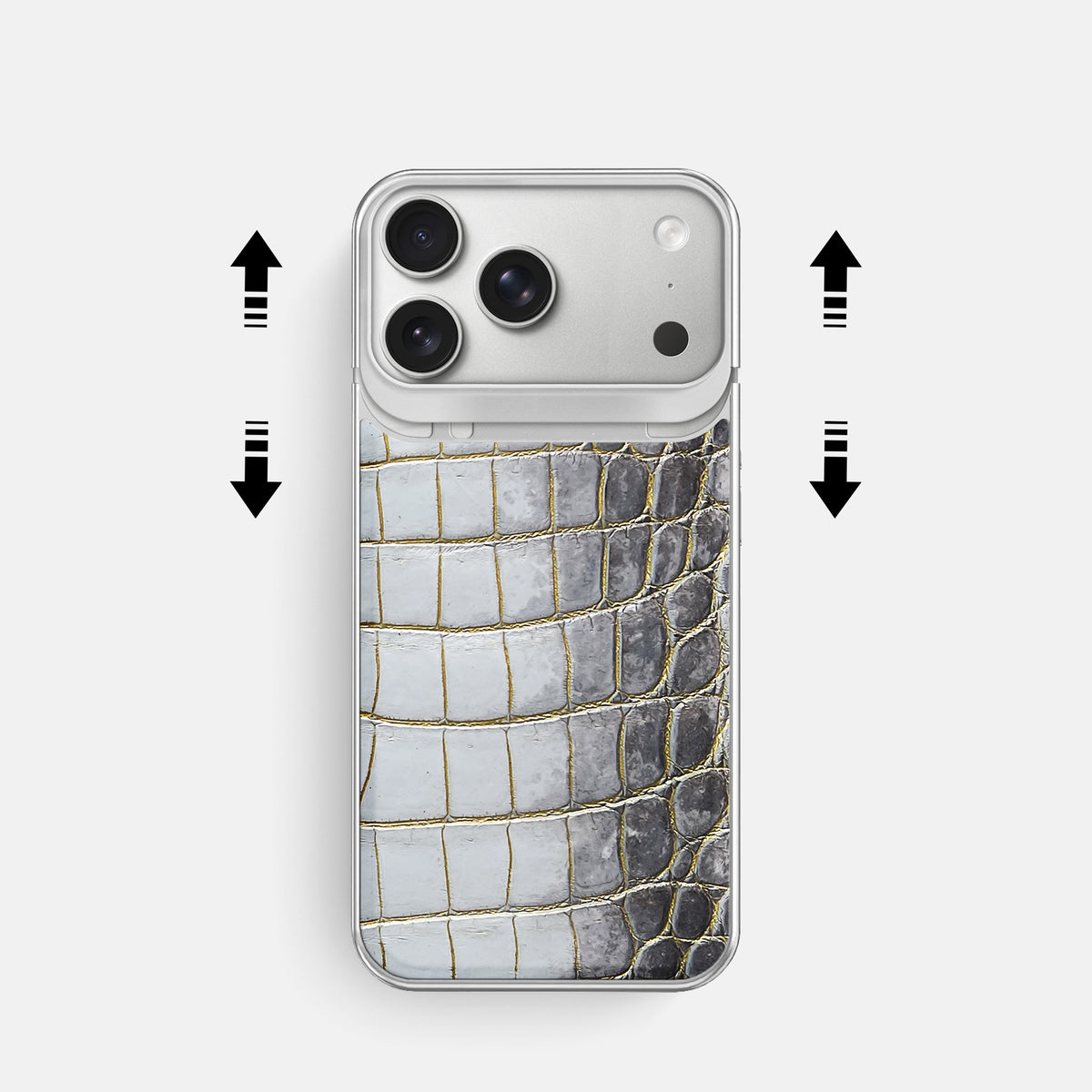 Metal Case For iPhone 18 Pro In Himalayan Crocodile -2 | Gold-Steel