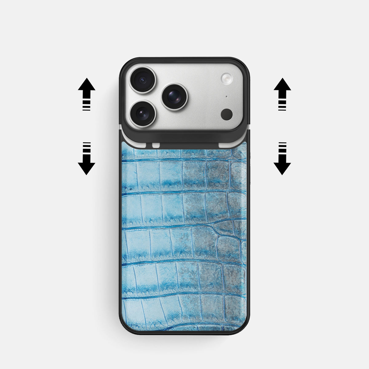 Metal Case For iPhone 18 Pro In Himalayan Crocodile -2 | Ice-Blue-Black