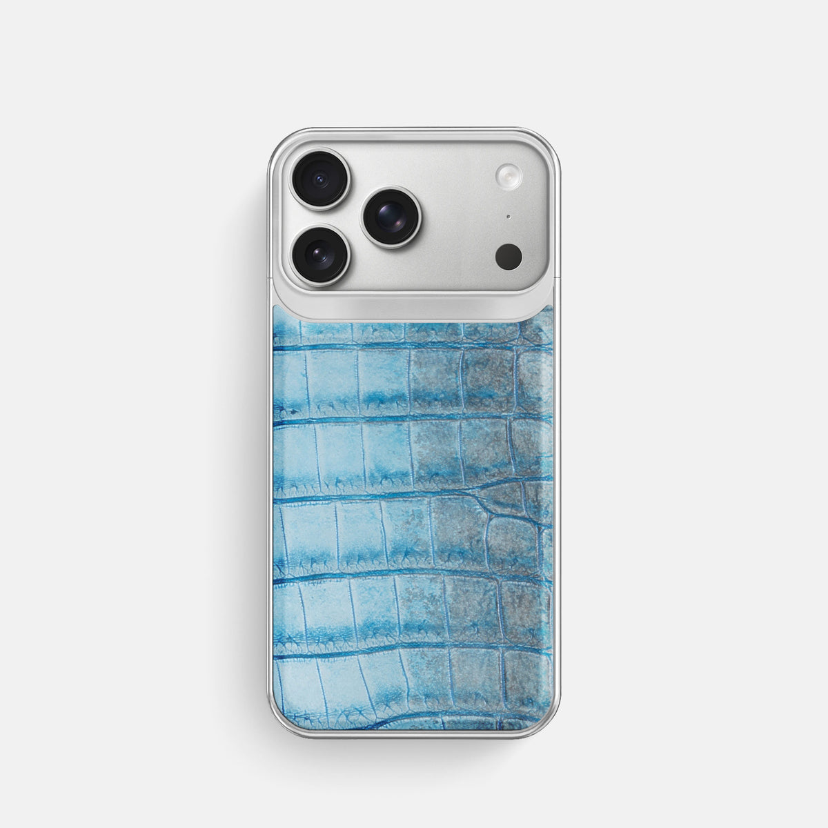 Metal Case For iPhone 18 Pro In Himalayan Crocodile -1 | Ice-Blue-Steel