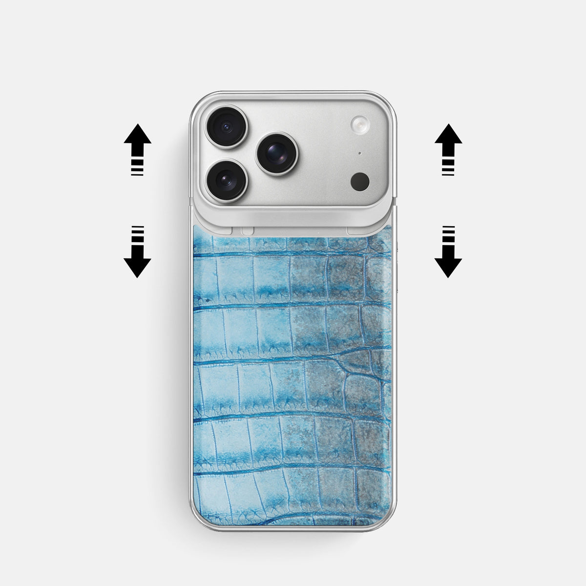 Metal Case For iPhone 18 Pro In Himalayan Crocodile -2 | Ice-Blue-Steel