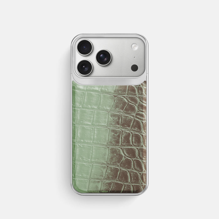 Metal Case For iPhone 18 Pro In Himalayan Crocodile -1 | Pistachio-Steel