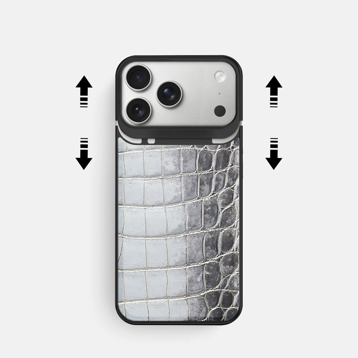 Metal Case For iPhone 18 Pro In Himalayan Crocodile -2 | Silver-Black