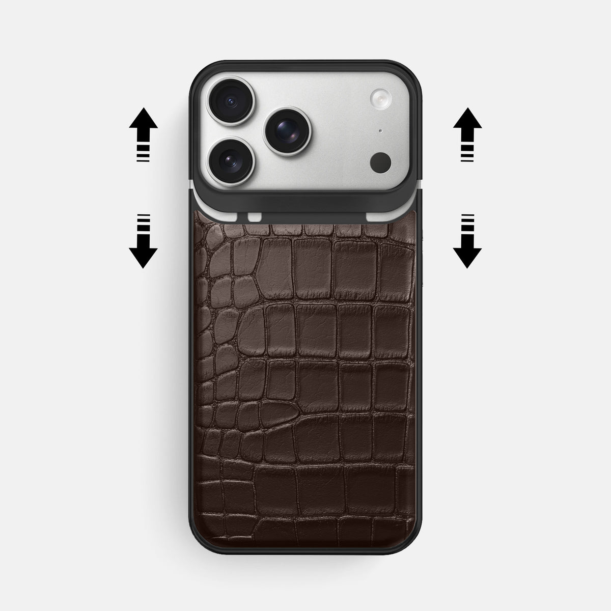 Metal Case For iPhone 18 Pro Max In Alligator -2 | Dark-Brown-Black