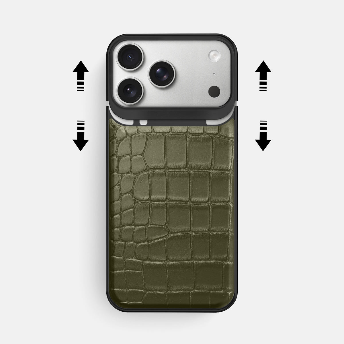 Metal Case For iPhone 18 Pro Max In Alligator -2 | Kaki-Green-Black