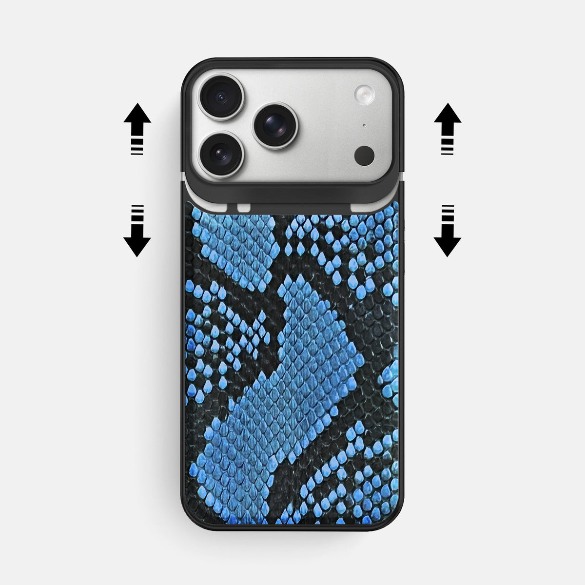 Metal Case For iPhone 18 Pro Max In Deluxe Python -2 | Blue-Jeans-Black