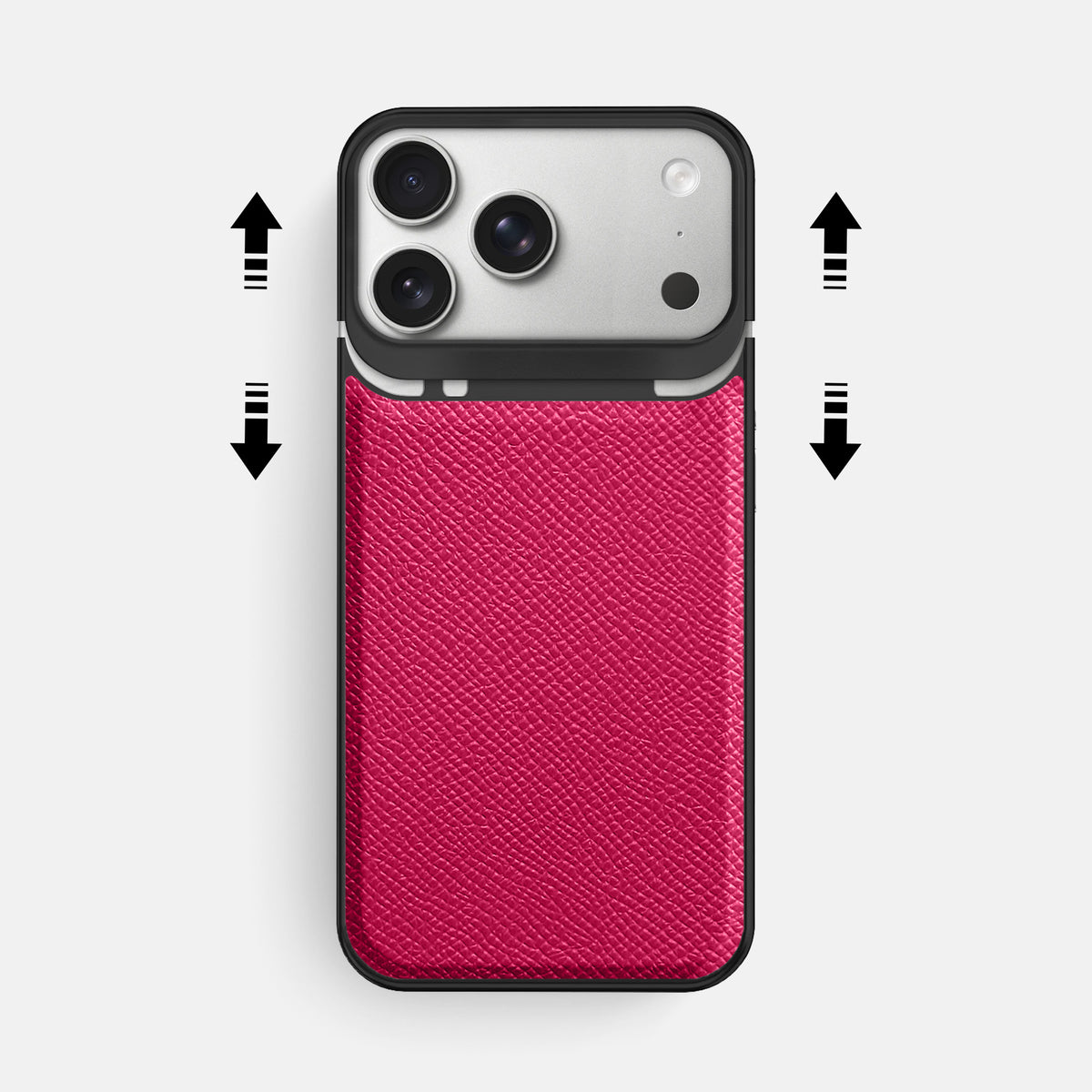 Metal Case For iPhone 18 Pro Max In Epsom-Style Calf -2 | Fuchsia-Black