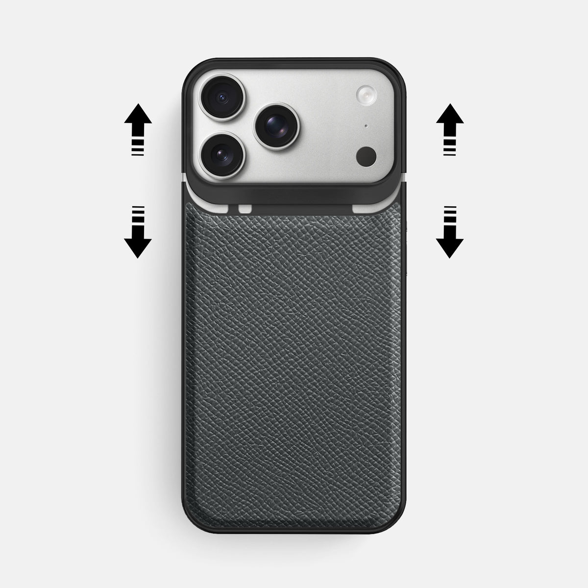 Metal Case For iPhone 18 Pro Max In Epsom-Style Calf -2 | Grey-Black