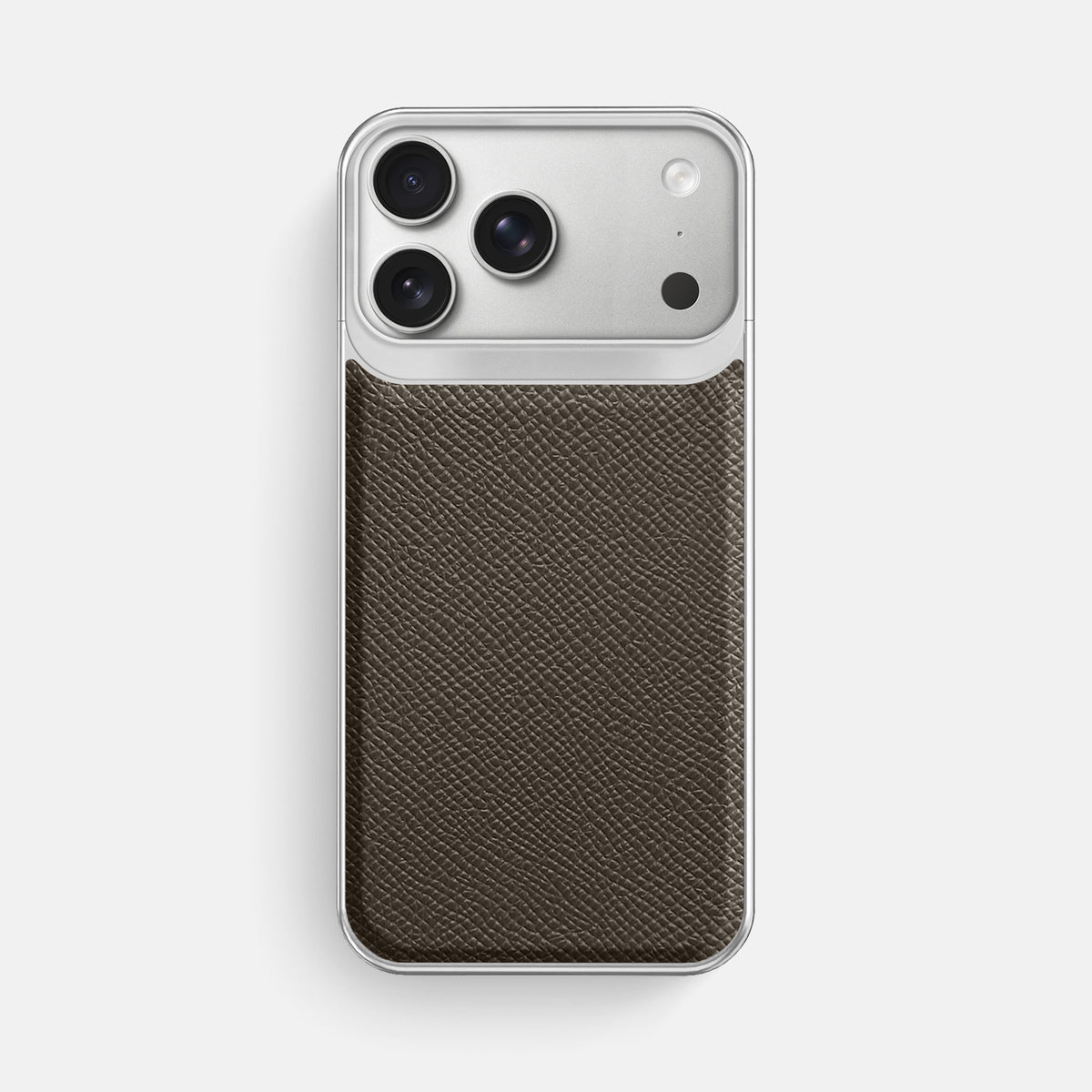 Metal Case For iPhone 18 Pro Max In Epsom-Style Calf -1 | Taupe-Steel